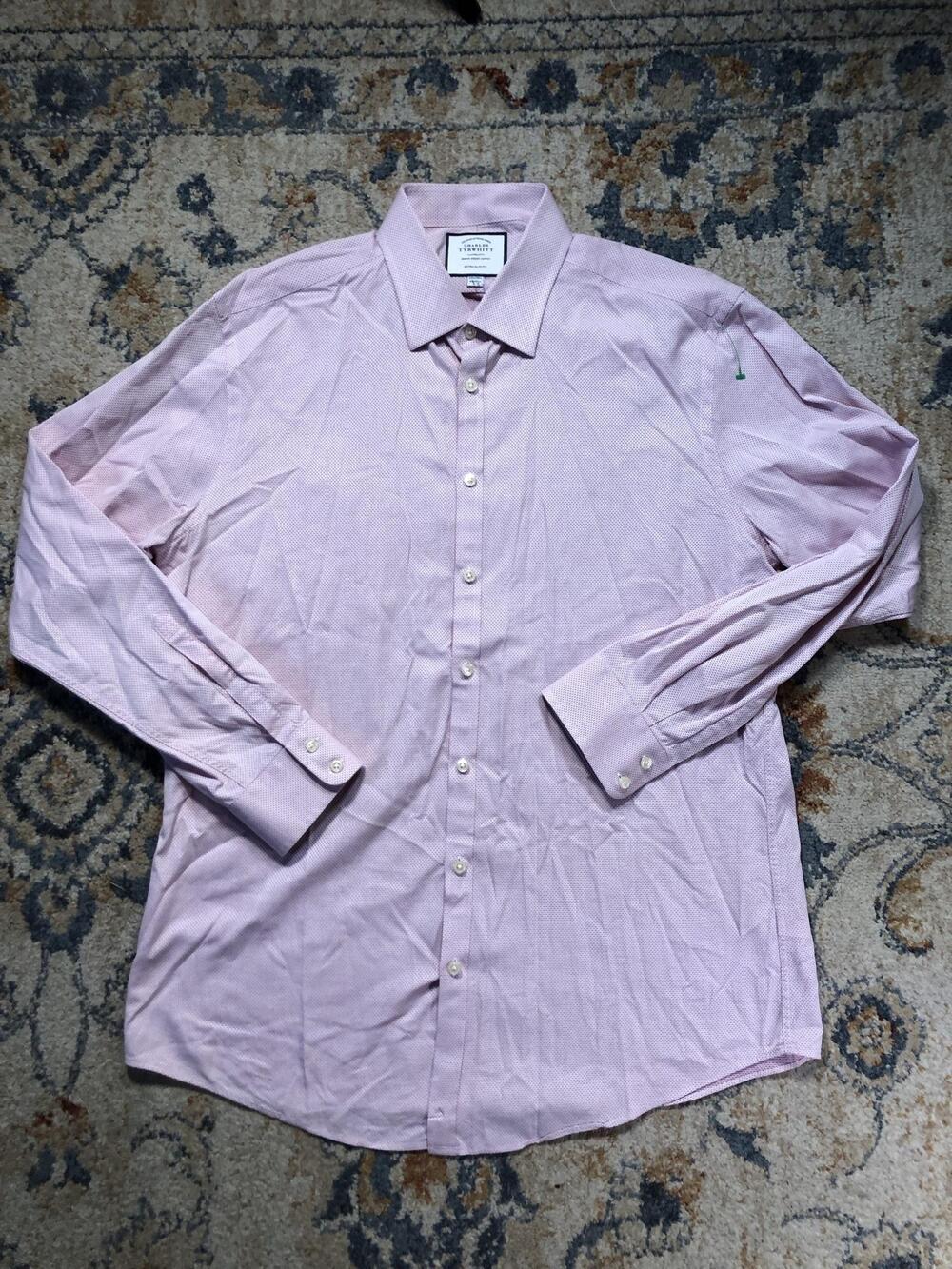 Charles Tyrwhitt Dress Shirt Mens 17.5 36/37 Pink Geometric Extra Slim Fit Woven